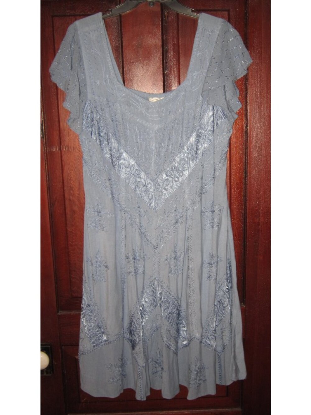 Holy Clothing New L Dress Light Blue Embroidered Flared Fairy Ren Faire Fantasy